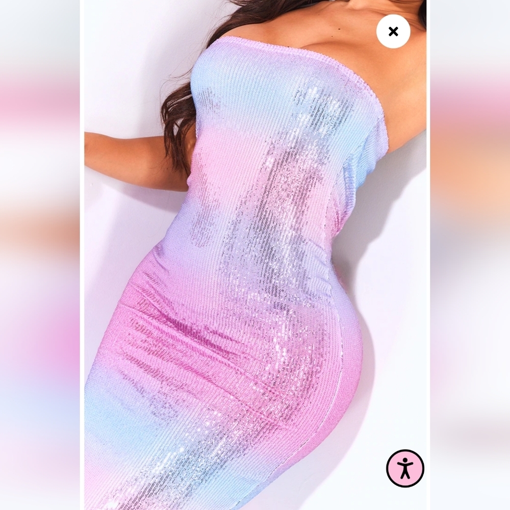 NWT PRETTYLITTLETHING Ombre Sequin Maxi Dress, Prom, Cruise, Size US 4 & 6 - Picture 3 of 8